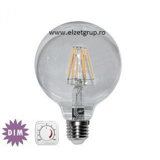 Bec led 8W E27 COG Decorativ Dimabil G125 Alb Cald Lumen