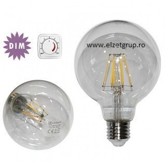 Bec led 8W E27 COG Decorativ GLOB G95 CLAR Dimabil Lumen