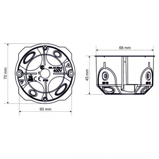 Doza aparat rigips Kopos 68x45