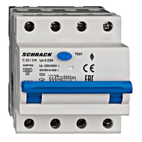 Diferential 20A 3P+N Curba C 30mA RCBO TIPA 